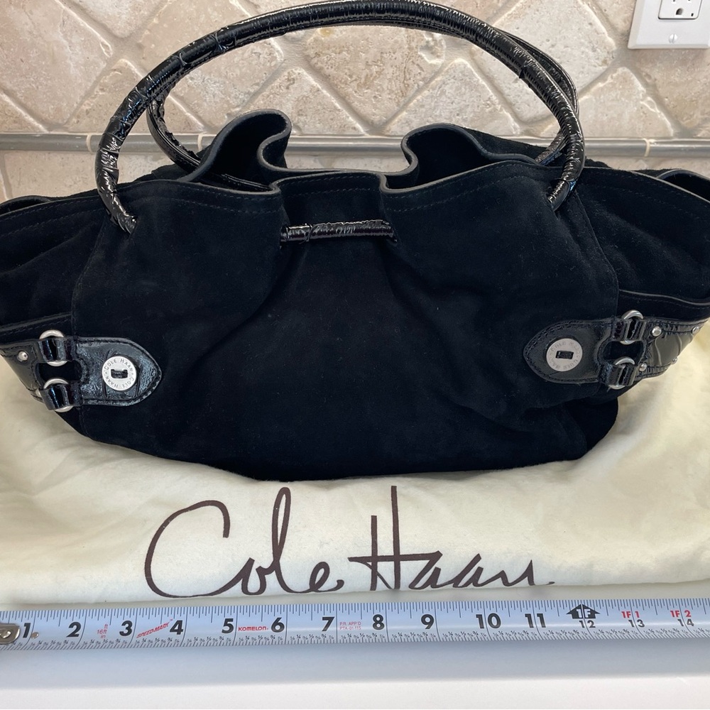 Cole Haan Black Suede Women's Shoulder Bag with patent trim and straps